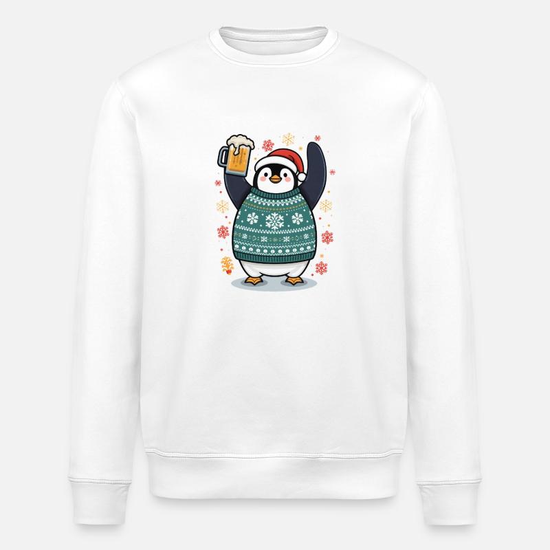Festlicher Pinguin im Pullover - Stanley/Stella Unisex Bio-Sweatshirt ROLLER - Weiß