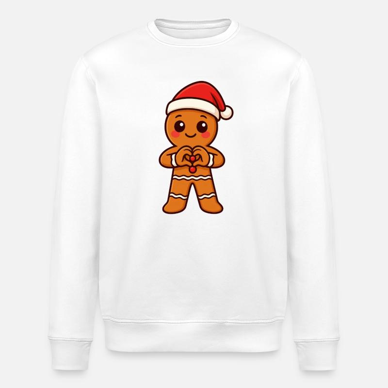 Lebkuchenherz mit Weihnachtsmütze - Stanley/Stella Unisex Bio-Sweatshirt ROLLER - Weiß