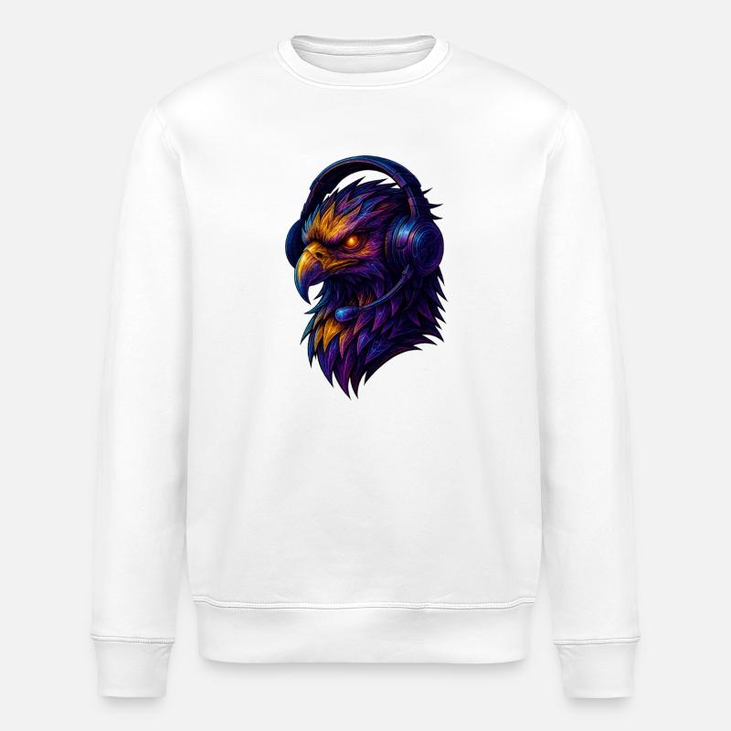 Neon eagle with headset - Stanley/Stella ROLLER Unisex Organic Sweatshirt - white
