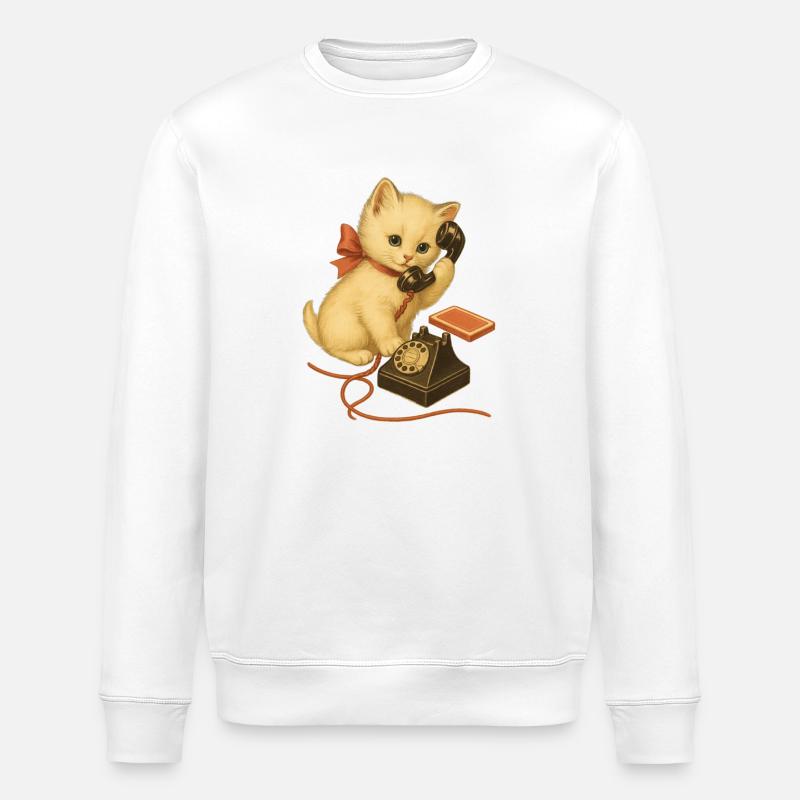 Style rétro de chaton au téléphone - Sweat bio ROLLER Stanley/Stella Unisexe - blanc