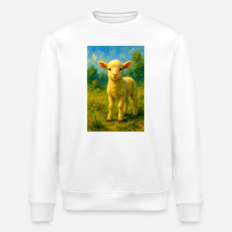 Moutons/agneaux pastel dans une prairie estivale - Sweat bio ROLLER Stanley/Stella Unisexe - blanc