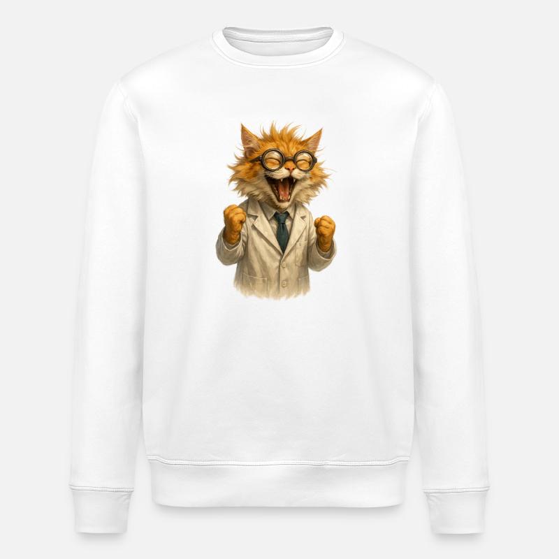 Wissenschaftliche Katze im weißen Kittel - Stanley/Stella Unisex Bio-Sweatshirt ROLLER - Weiß