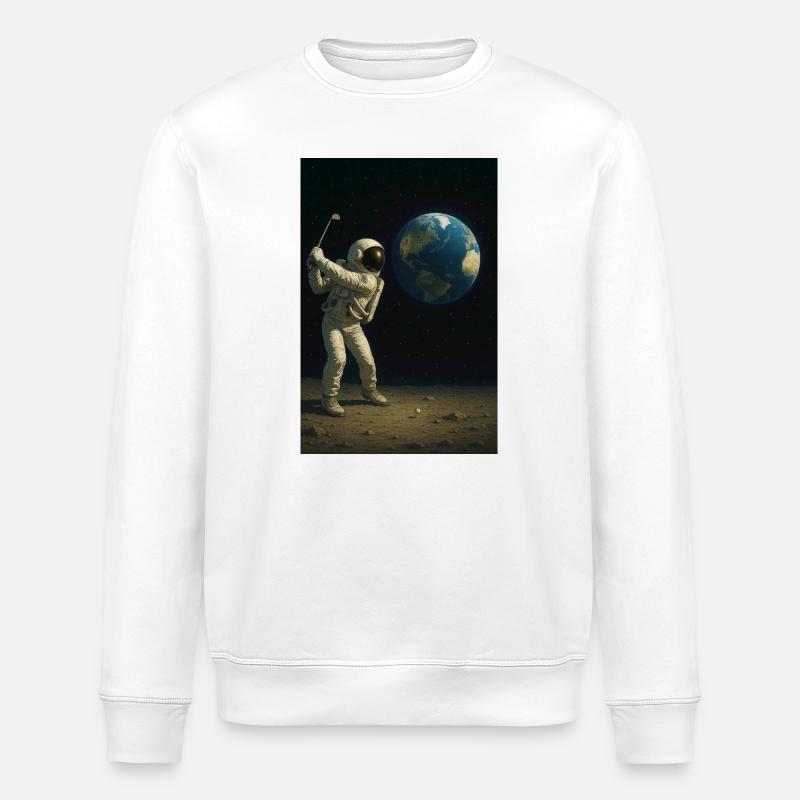 Astronaut Golf on Moon World - Stanley/Stella ROLLER Unisex Organic Sweatshirt - white