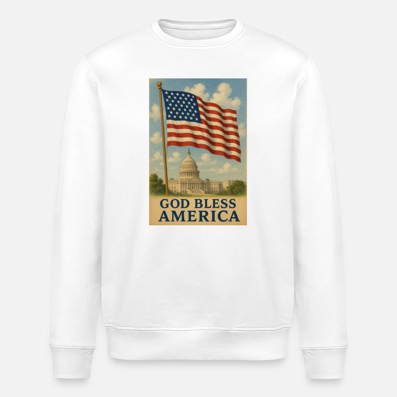 Gott segne Amerika Flaggenkunst - Stanley/Stella Unisex Bio-Sweatshirt ROLLER - Weiß