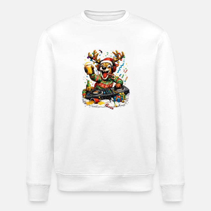 Weihnachts-DJ Hund im Party-Tempo - Stanley/Stella Unisex Bio-Sweatshirt ROLLER - Weiß