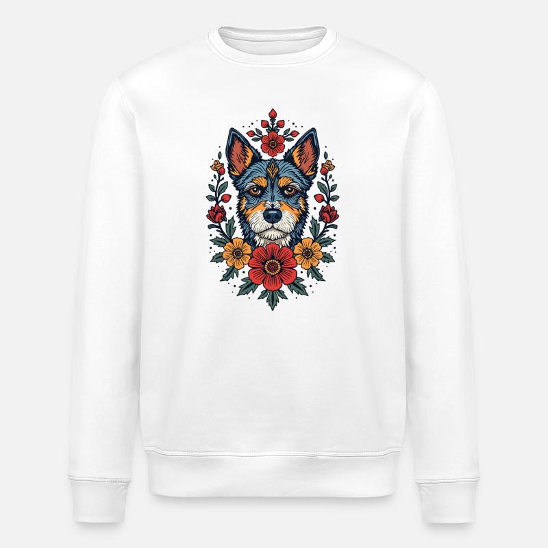 Blumen Hund Terrier Portrait - Stanley/Stella Unisex Bio-Sweatshirt ROLLER - Weiß
