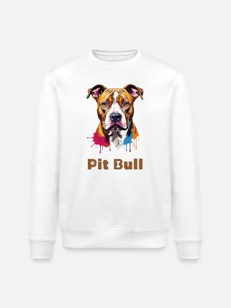 Pitbull Portrait with Paint Splashes - Stanley/Stella ROLLER Unisex Organic Sweatshirt - white