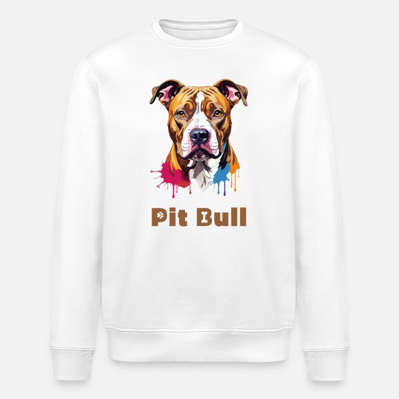 Pitbull Portrait mit Farbspritzern - Stanley/Stella Unisex Bio-Sweatshirt ROLLER - Weiß
