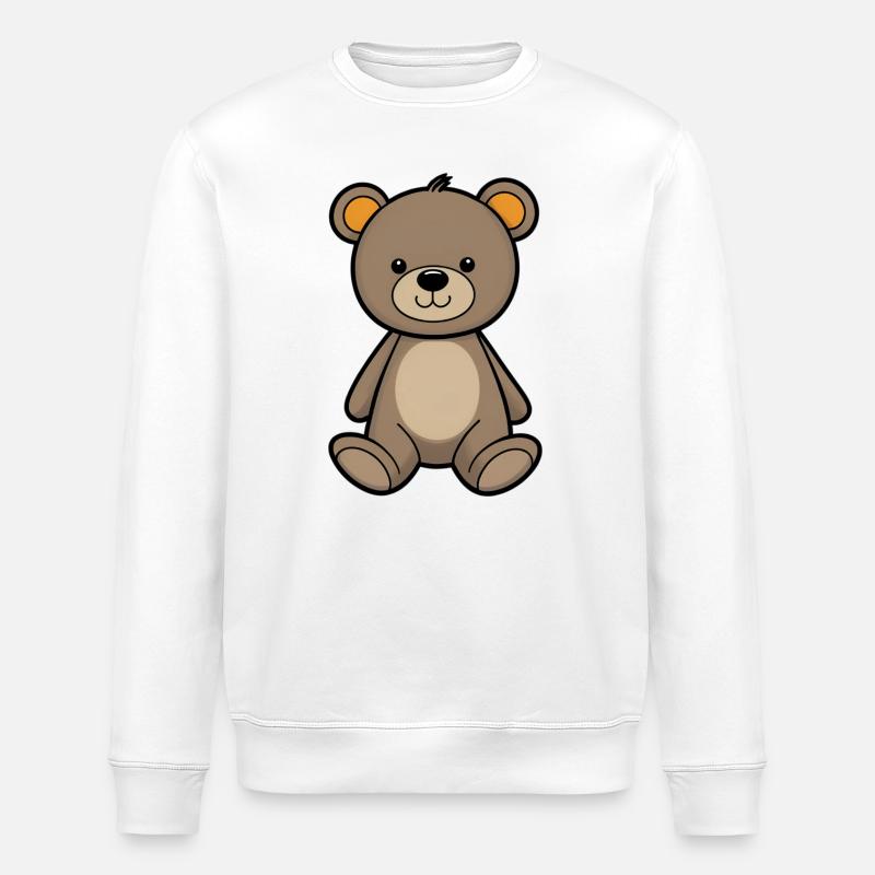 Kuschelbär Illustration Samtbraun - Stanley/Stella Unisex Bio-Sweatshirt ROLLER - Weiß