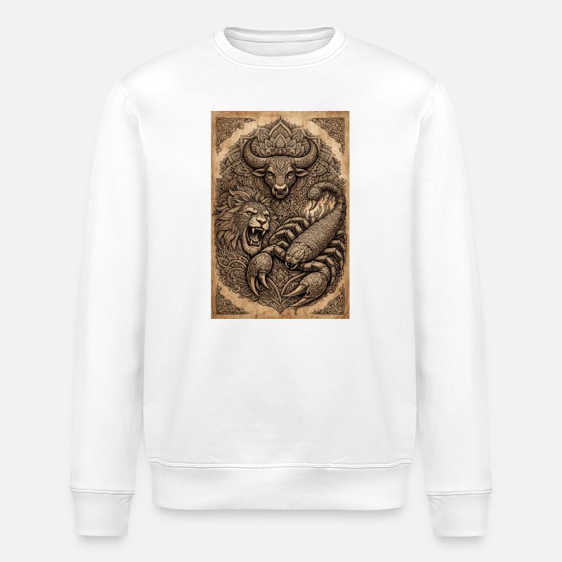 Tiermandala: Löwe Bison Schlange - Stanley/Stella Unisex Bio-Sweatshirt ROLLER - Weiß