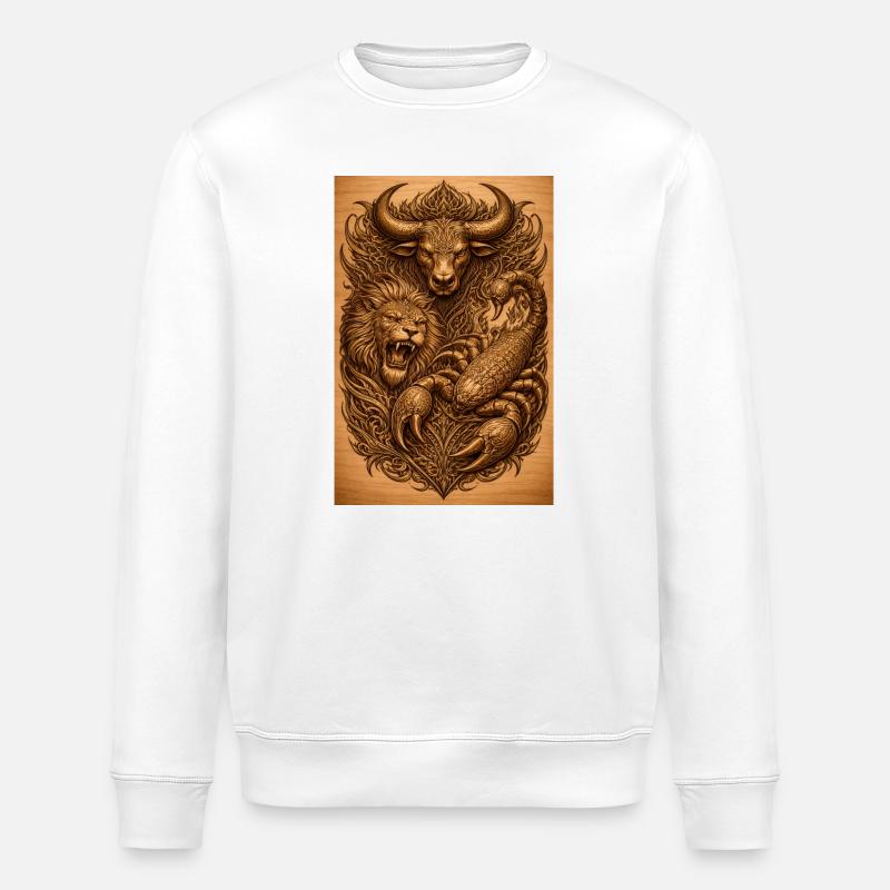 Stier-Löwe-Skorpion Holzbild - Stanley/Stella Unisex Bio-Sweatshirt ROLLER - Weiß