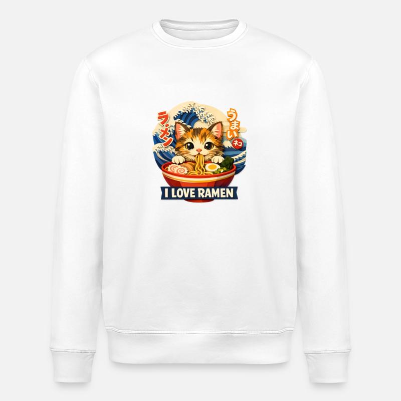 Ramen Katze - Stanley/Stella Unisex Bio-Sweatshirt ROLLER - Weiß