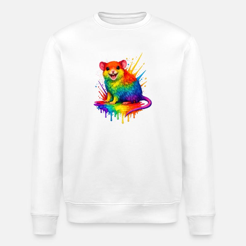 Rainbow mouse in paint splash - Stanley/Stella ROLLER Unisex Organic Sweatshirt - white