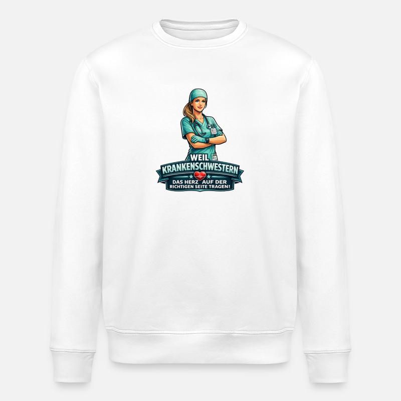 Krankenschwester Herzseite Design - Stanley/Stella Unisex Bio-Sweatshirt ROLLER - Weiß