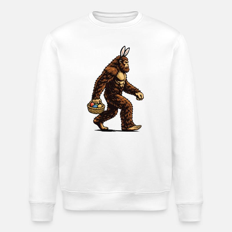 Bigfoot Easter Eggs Funny Sasquatch Hunter - Stanley/Stella ROLLER Unisex Organic Sweatshirt - white