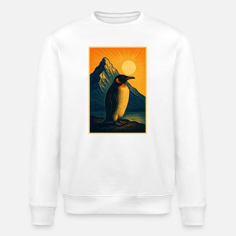 Northern Lights penguin at sunset - Stanley/Stella ROLLER Unisex Organic Sweatshirt - white