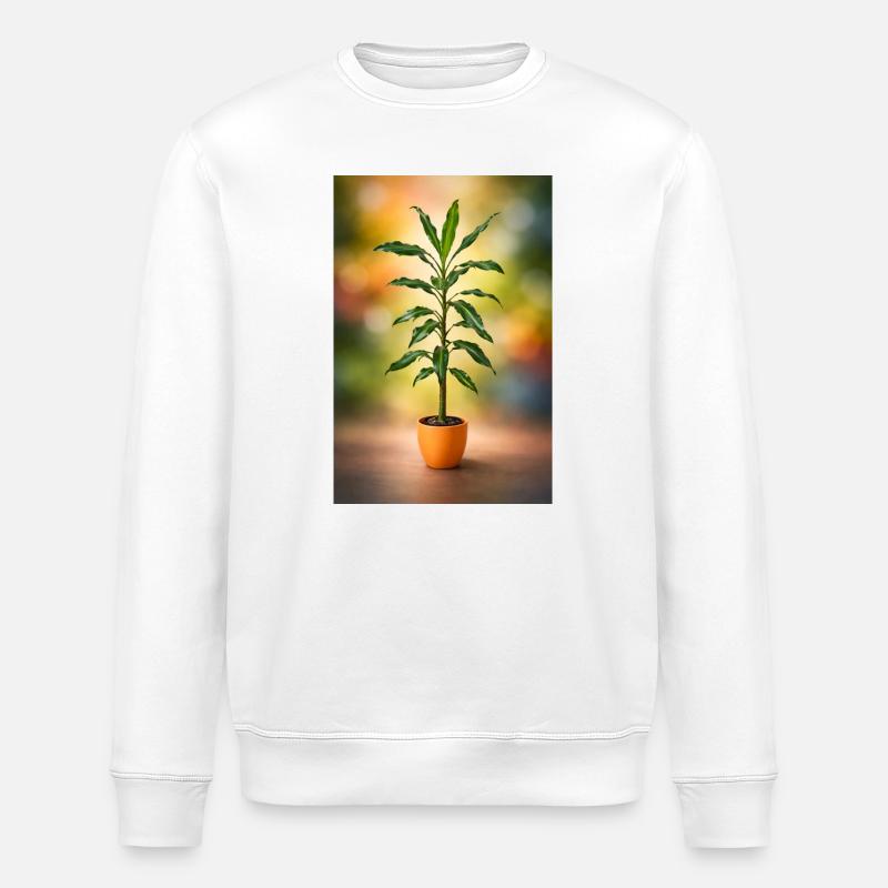 Green potted tree elegance - Stanley/Stella ROLLER Unisex Organic Sweatshirt - white