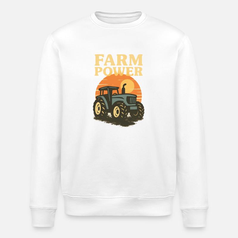 Tracteur et Coucher de soleil - Sweat bio ROLLER Stanley/Stella Unisexe - blanc