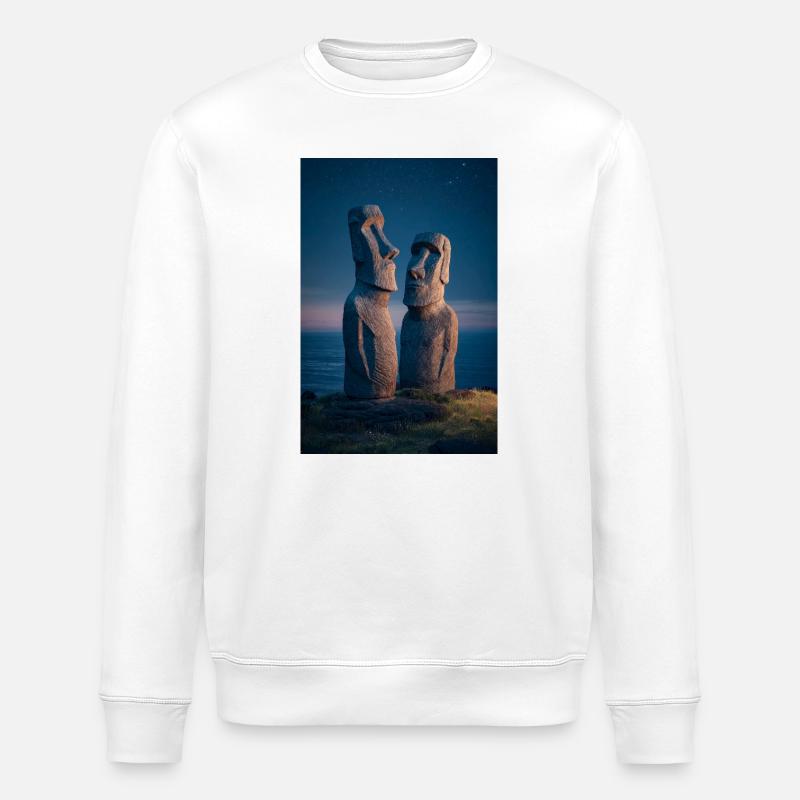 Moai Night Duo Silhouette - Stanley/Stella ROLLER Unisex Organic Sweatshirt - white