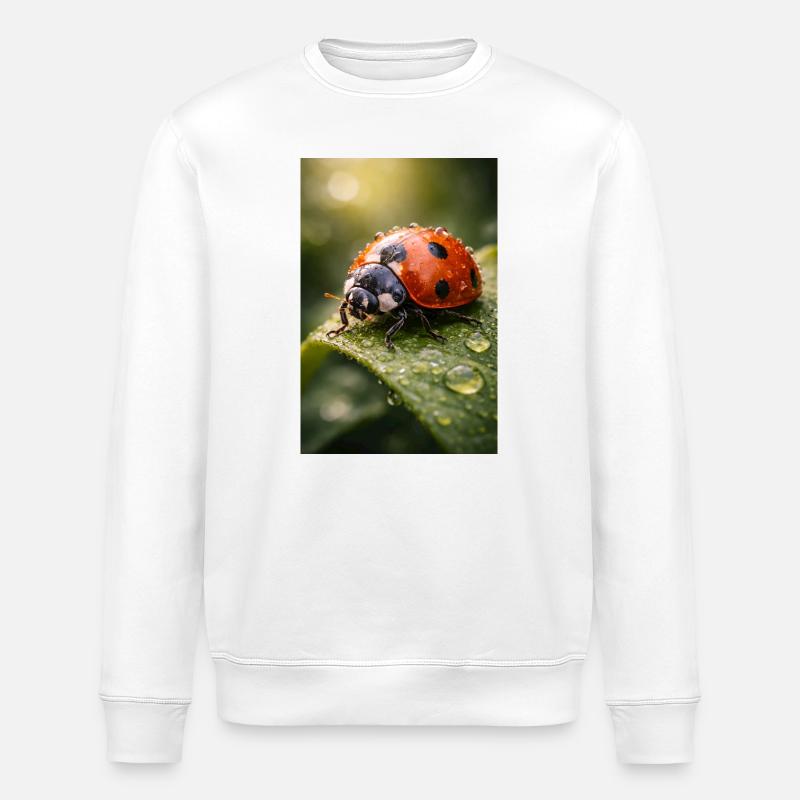 Red ladybug on dewdrops - Stanley/Stella ROLLER Unisex Organic Sweatshirt - white