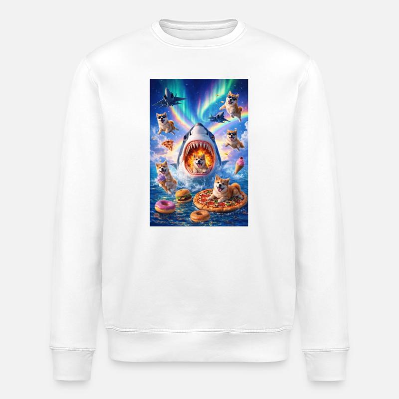 Hai mit Pizza & Weltraumhunde - Stanley/Stella Unisex Bio-Sweatshirt ROLLER - Weiß