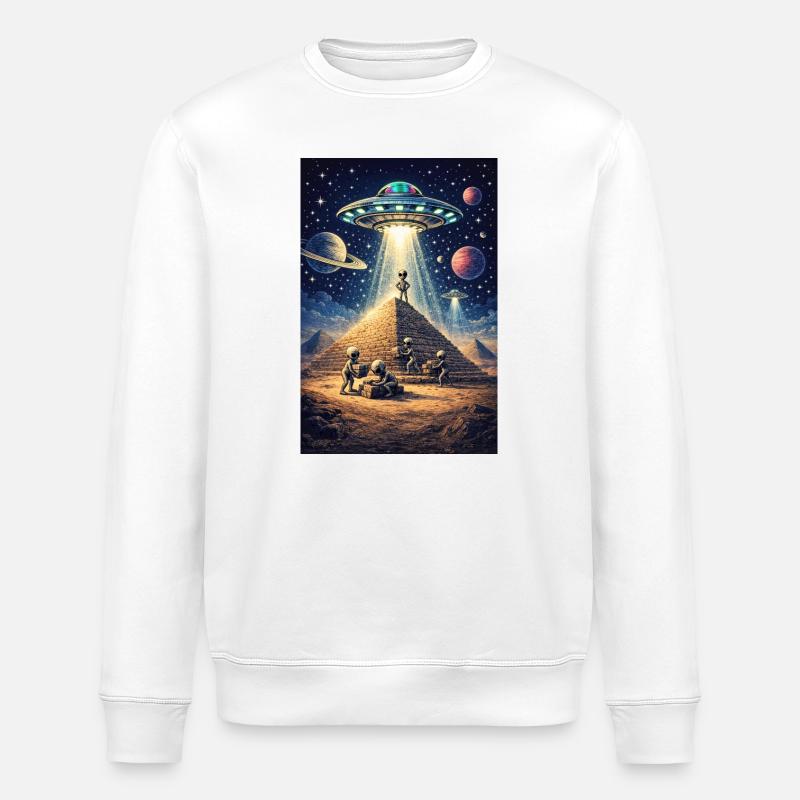 Alien Pyramid UFO - Stanley/Stella ROLLER Unisex Organic Sweatshirt - white
