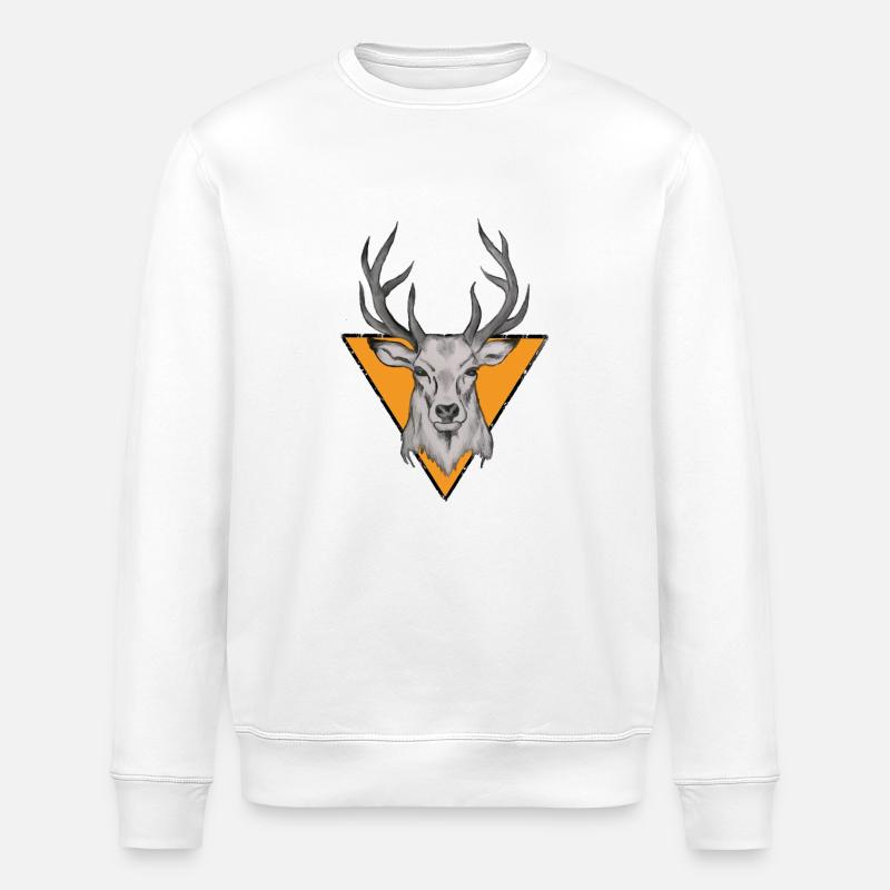 Hirschkopf im orange Dreieck - Stanley/Stella Unisex Bio-Sweatshirt ROLLER - Weiß