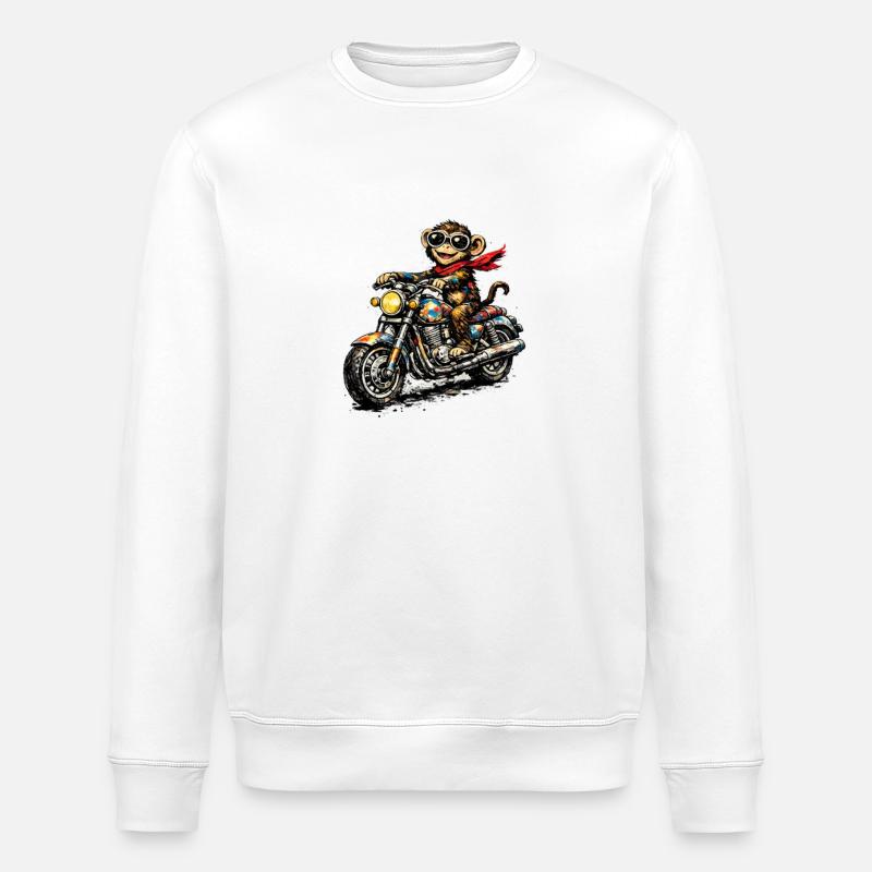 Motorradaffe im Racer-Style - Stanley/Stella Unisex Bio-Sweatshirt ROLLER - Weiß
