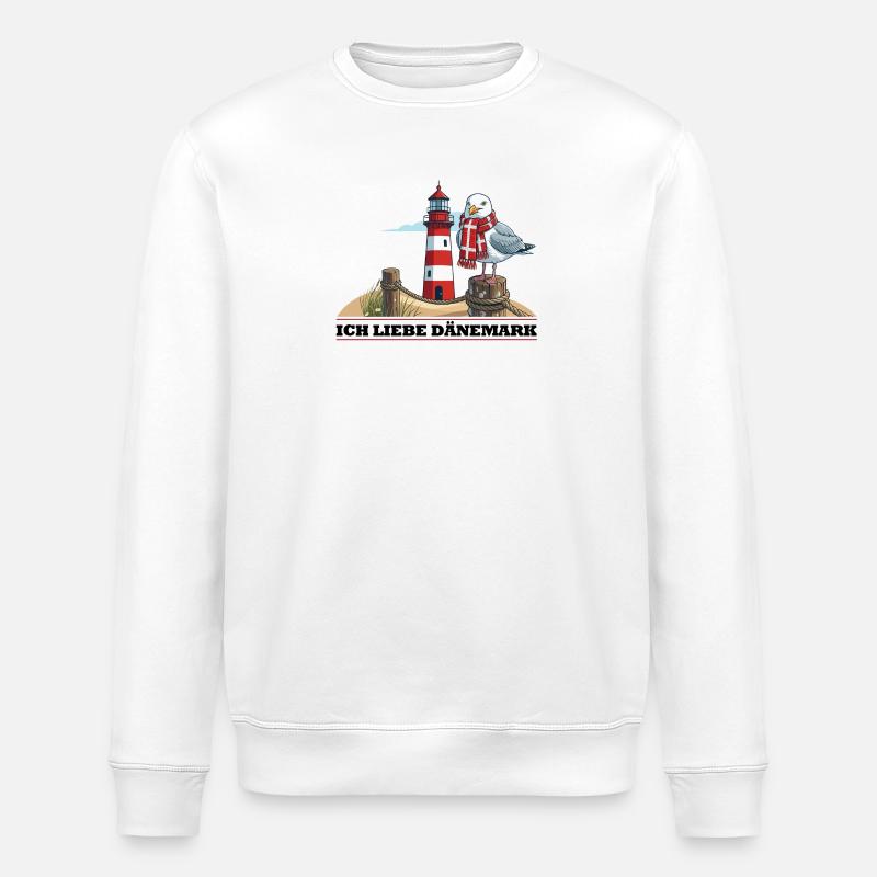 Leuchtturm Möwe mit Schal - Stanley/Stella Unisex Bio-Sweatshirt ROLLER - Weiß