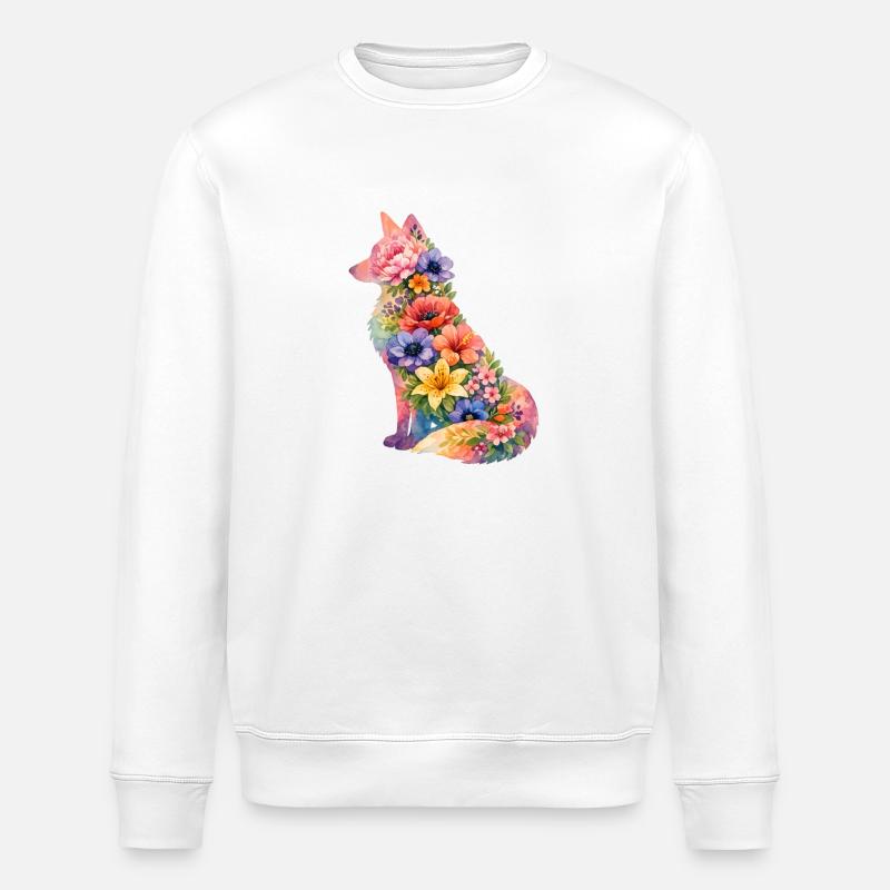 Fuchs Silhouette Blumen - Stanley/Stella Unisex Bio-Sweatshirt ROLLER - Weiß