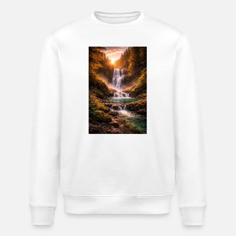 Waterfall in the evening sun - Stanley/Stella ROLLER Unisex Organic Sweatshirt - white