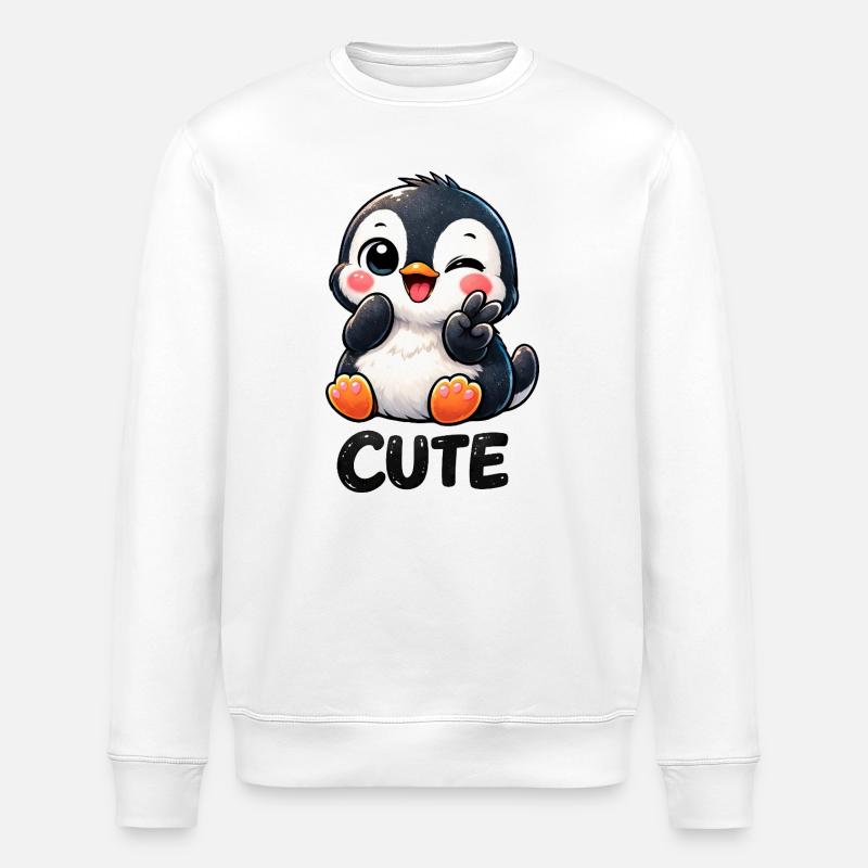 Cute Shy Penguin Cartoon Chibi Peace - Stanley/Stella ROLLER Unisex Organic Sweatshirt - white
