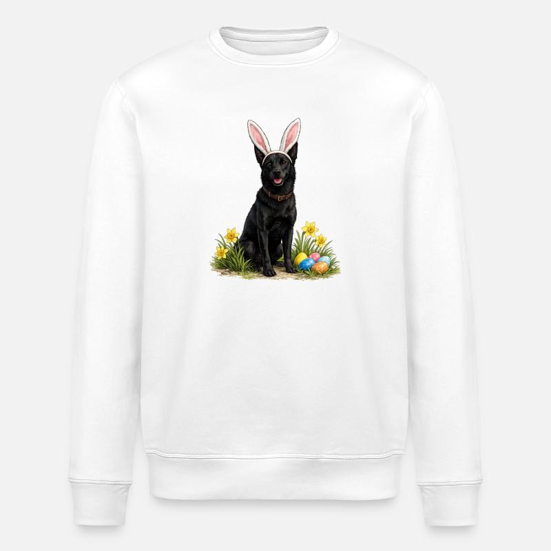 Easter Dog with Bunny Ears & Eggs - Stanley/Stella ROLLER Unisex Organic Sweatshirt - white