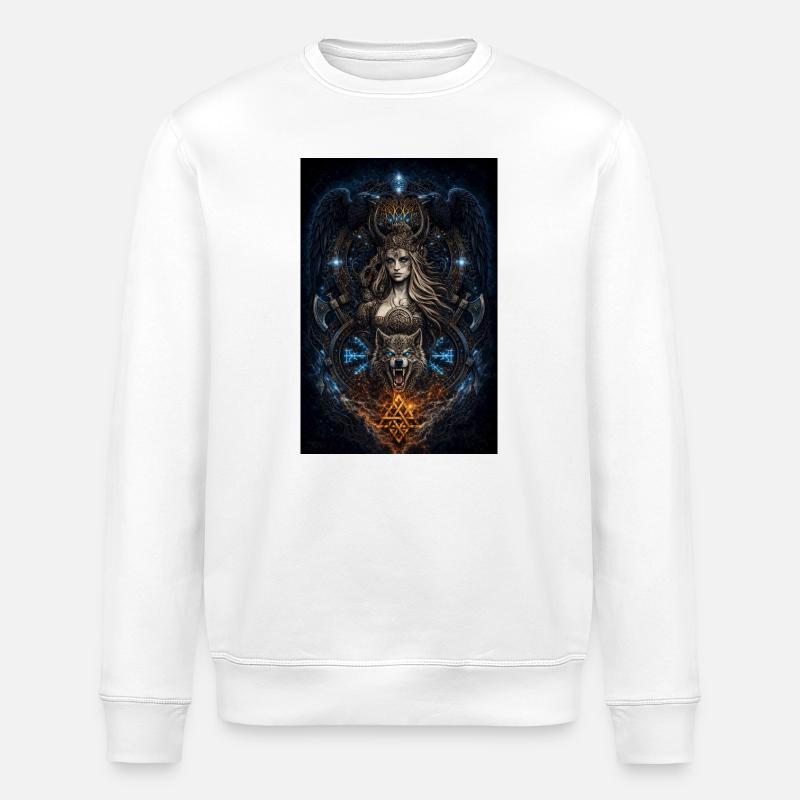 Viking Freya Hugin & Munin Wolf Runes - Sweat bio ROLLER Stanley/Stella Unisexe - blanc