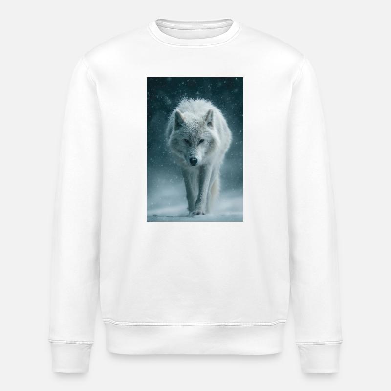 Arctic Wolf in Snowfall - Stanley/Stella ROLLER Unisex Organic Sweatshirt - white
