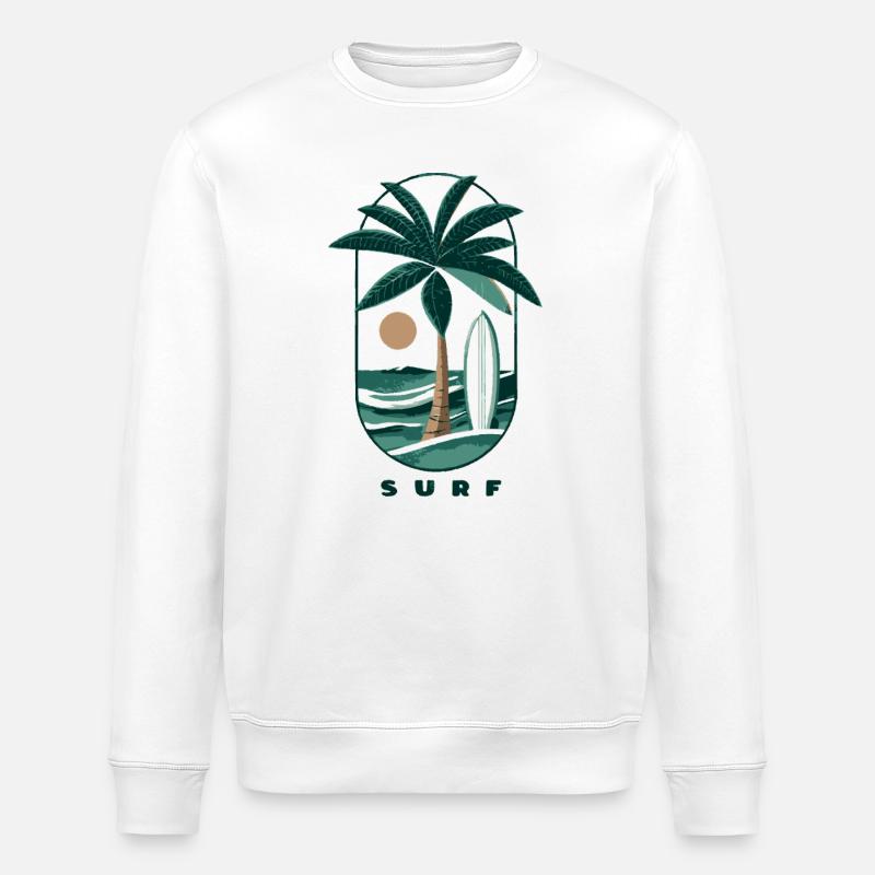 Surf Palm Tree and Beach - Stanley/Stella ROLLER Unisex Organic Sweatshirt - white