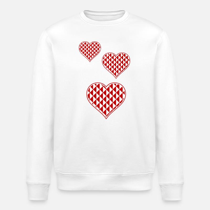 Geometric Hearts Pattern Red - Stanley/Stella ROLLER Unisex Organic Sweatshirt - white