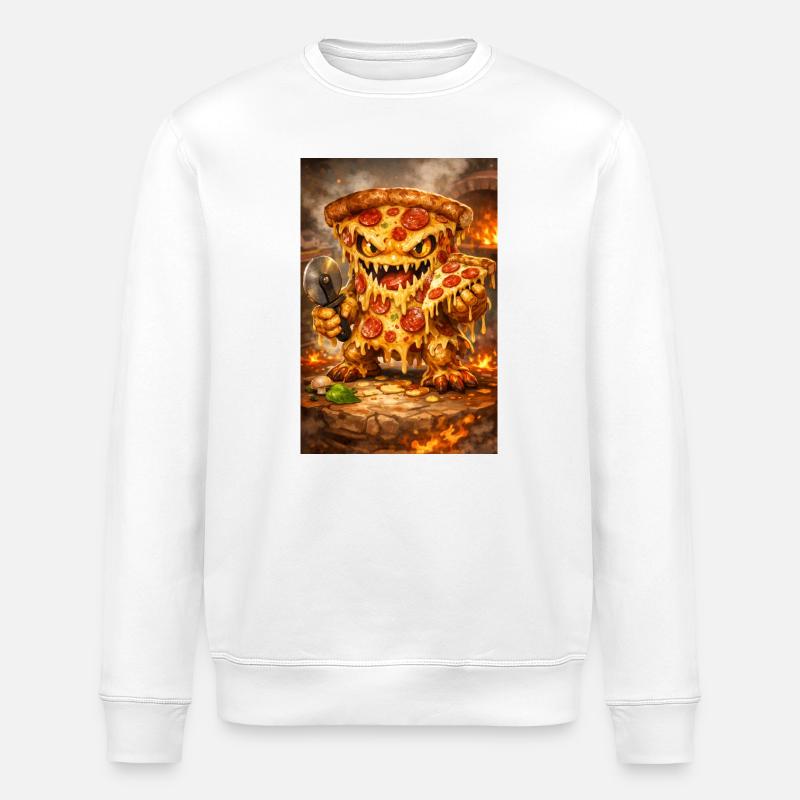 Käse-Pizza Monster - Stanley/Stella Unisex Bio-Sweatshirt ROLLER - Weiß