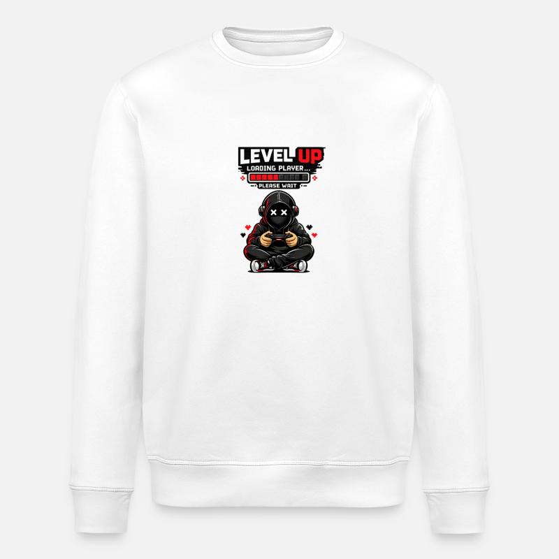Level Up Loading Pixel Hero - Stanley/Stella ROLLER Unisex Organic Sweatshirt - white