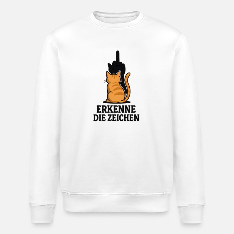 Katze mit Mittelfinger - Stanley/Stella Unisex Bio-Sweatshirt ROLLER - Weiß