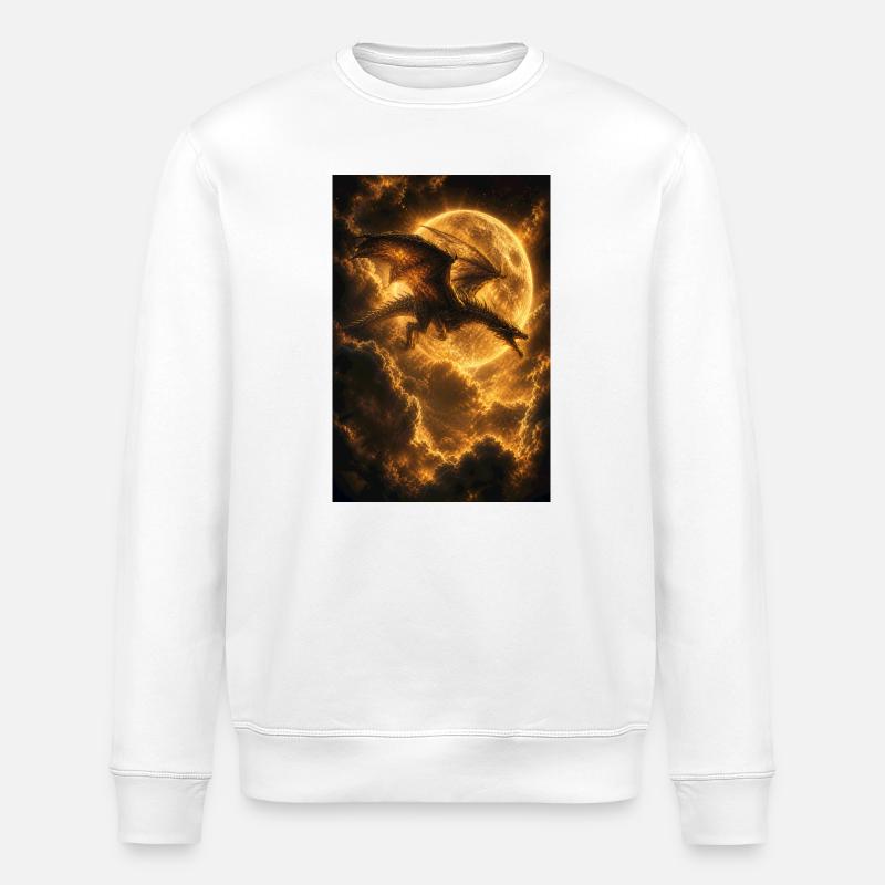 Dragon over Moonlit Ember Sky - Stanley/Stella ROLLER Unisex Organic Sweatshirt - white