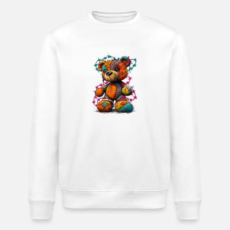 Nounours patchwork avec fils néon - Sweat bio ROLLER Stanley/Stella Unisexe - blanc