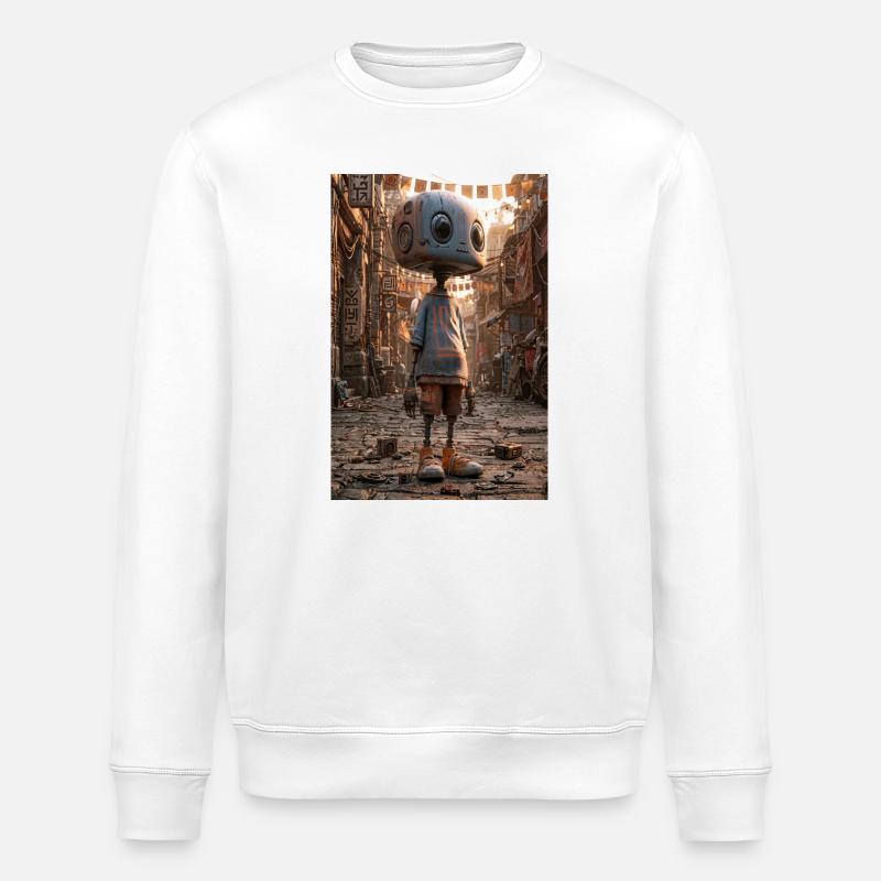 Rusty Robot in Neon Bazaar - Stanley/Stella ROLLER Unisex Organic Sweatshirt - white
