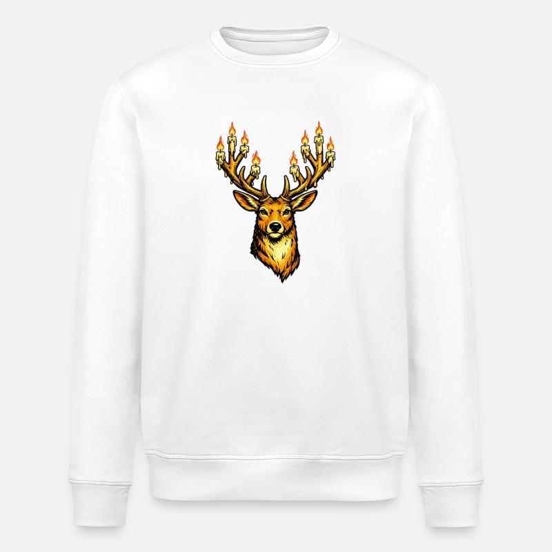 Weihnachtshirsch mit Kerzen - Stanley/Stella Unisex Bio-Sweatshirt ROLLER - Weiß
