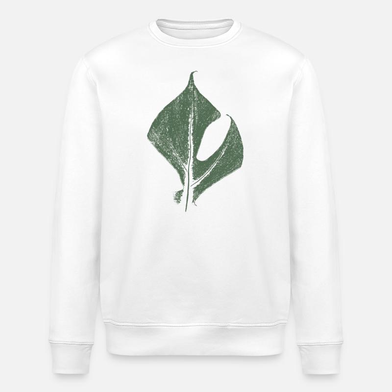 Monstrea (Rhaphidophora tetrasperma) leaf - Stanley/Stella ROLLER Unisex Organic Sweatshirt - white