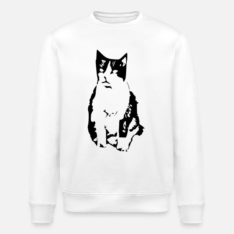 Katze schwarz Katzenshirt Geschenk - Stanley/Stella Unisex Bio-Sweatshirt ROLLER - Weiß