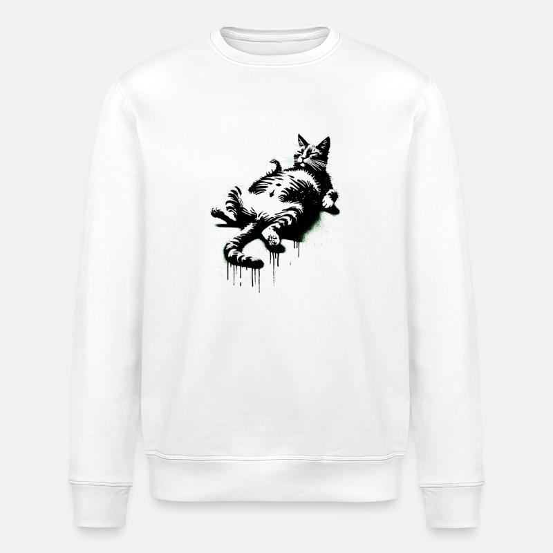 Doven fed kat | Kat vågner op | Mjav - Stanley/Stella økologisk unisex-sweatshirt ROLLER - hvid