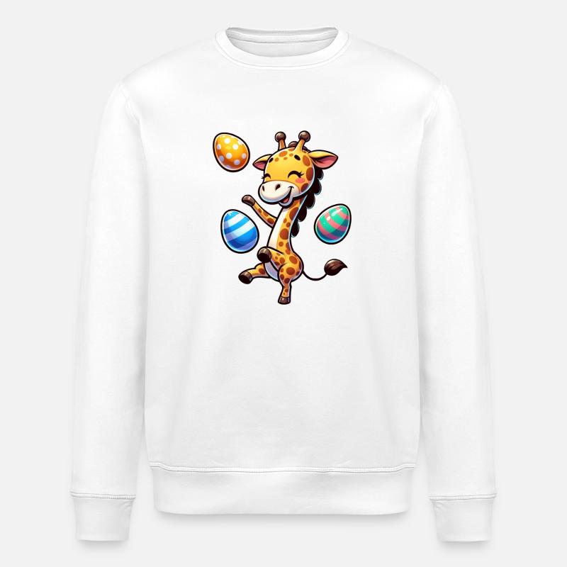 Easter Giraffe, Juggling Easter Eggs - Stanley/Stella ROLLER Unisex Organic Sweatshirt - white