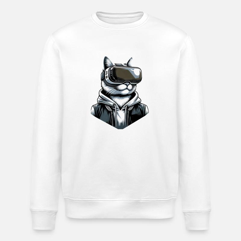 Katze VR-Brille Virtual Reality - Stanley/Stella Unisex Bio-Sweatshirt ROLLER - Weiß