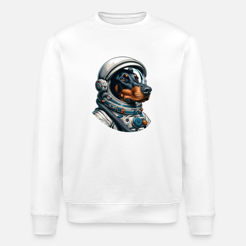 Doberman astronaut in space - Stanley/Stella ROLLER Unisex Organic Sweatshirt - white